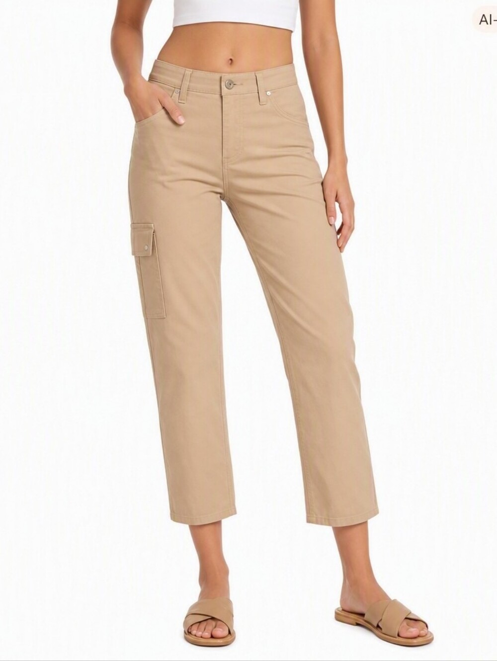 Anne Klein Tan Straight Leg Crop Utility Cargo Pants - Size 8